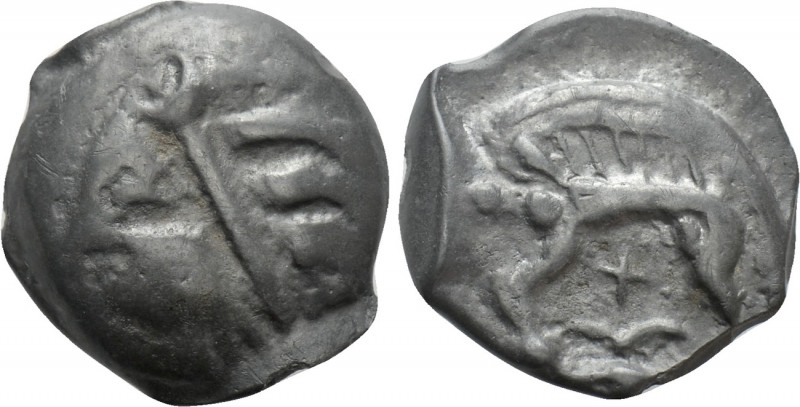 WESTERN EUROPE. Northeast Gaul. Leuci. Potin (1st century BC). 

Obv: Stylized...