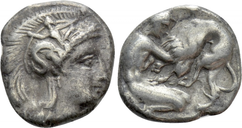 CALABRIA. Tarentum. Diobol (Circa 380-325 BC). 

Obv: Head of Athena right, we...