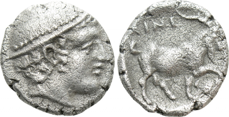 THRACE. Ainos. Diobol (Circa 408-406 BC). 

Obv: Head of Hermes right, wearing...