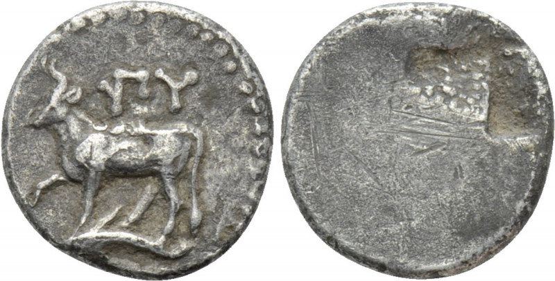 THRACE. Byzantion. 1/10 Stater (Circa 340-320 BC). 

Obv: ΠY. 
Bull standing ...