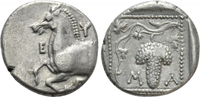THRACE. Maroneia. Tetrobol (Circa 377-365 BC).

Obv: EYΠ.
Forepart of horse l...