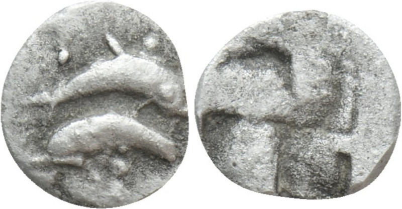 THRACE. Thasos. 1/16 Stater or Obol (Circa 500-480 BC). 

Obv: Two dolphins sw...