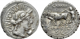 C. MARIUS C.F. CAPITO. Serrate Denarius (81 BC). Rome