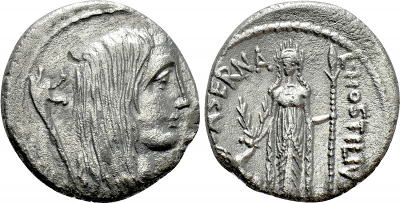 L. HOSTILIUS SASERNA. Denarius (48 BC). Rome. 

Obv: Head of Gallia right; car...