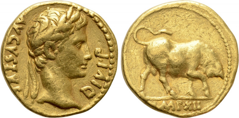 AUGUSTUS (27 BC-14 AD). GOLD Aureus. Lugdunum.

Obv: AVGVSTVS DIVI F.
Laureat...