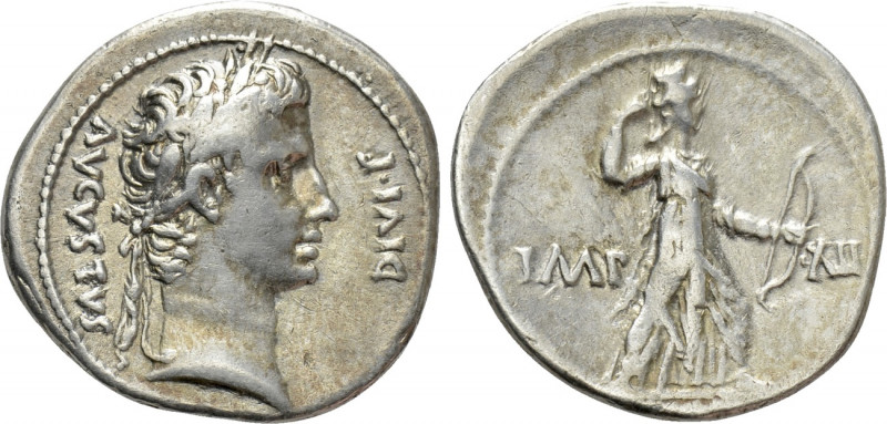 AUGUSTUS (27 BC-14 AD). Denarius. Lugdunum. 

Obv: AVGVSTVS DIVI F. 
Laureate...