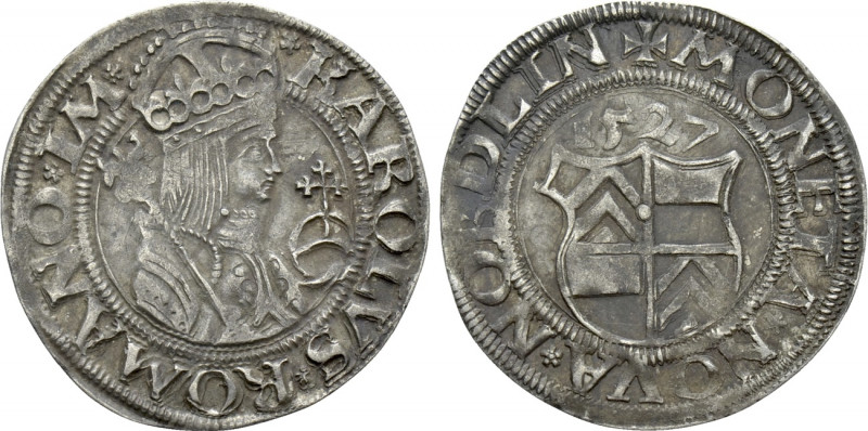 GERMANY. Nördlingen. Karl V (1519-1556). Halbbatzen (1527). 

Obv: KAROLVS ROM...