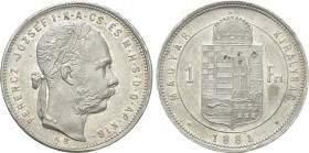 HUNGARY. Franz Joseph I (1848-1916). 1 Forint (1881-KB). Kremnitz