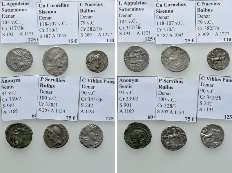 6 Coins of the Roman Republic. 

Obv: .
Rev: .

. 

Condition: See pictur...