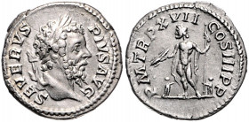 Rom - Kaiserzeit Septimius Severus 193-211 Denar 209 SEVERVS PIVS AVG Kopf mit Lorbeerkranz nach rechts / P M TR P XVII COS III PP Jupiter mit Fulmen ...