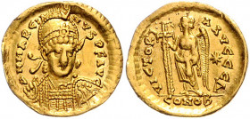 Rom - Kaiserzeit Markian 450-457 Solidus Konstantinopel D N MARCIANVS P F AVG Geharnischte Büste von vorn / VICTORIA AVGGG Delta, stehende Victoria na...