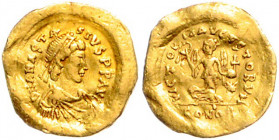 Byzanz Anastasius 491-518 Tremissis Konstantinopel (491-518) DN ANASTASIVS PP AVC Büste mit Diadem nach rechts / VICTORIA AVCVSTORVM Victoria mit Kran...