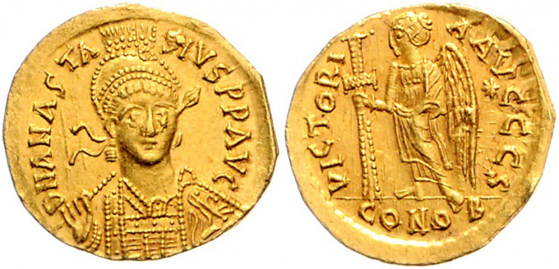 Byzanz Anastasius 491-518 Solidus Konstantinopel (492-507) D N ANASTASIVS P P AV...