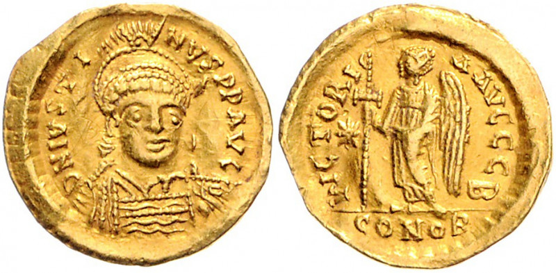 Byzanz Justin I. 518-527 Solidus Konstantinopel (518-519) D N IVSTINVS P P AVG G...
