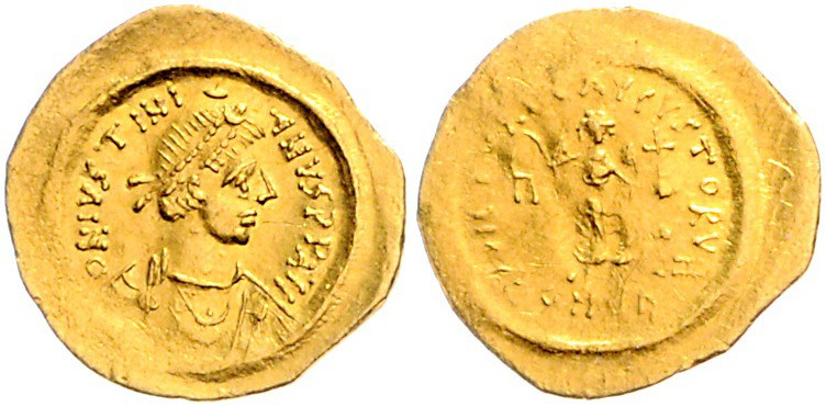 Byzanz Justinian I. 527-565 Tremissis Konstantinopel (527-565) DN IVSTINIANVS PP...