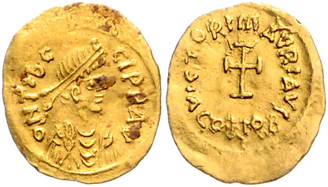 Byzanz Mauricius Tiberius 582-602 Tremissis Konstantinopel (583-602) DNTIbE RIPP...