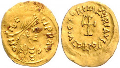 Byzanz Mauricius Tiberius 582-602 Tremissis Konstantinopel (583-602) DNTIbE RIPPAV' Büste mit Diadem nach rechts / VICTORIMAVRIAVS, Kreuz, im Abschnit...