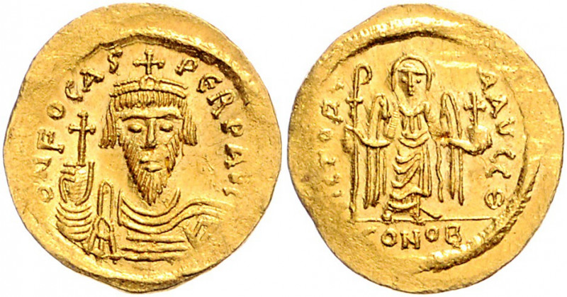 Byzanz Phocas 602-610 Solidus Konstantinopel (607-610) dN FOCAS PERP AVG Geharni...