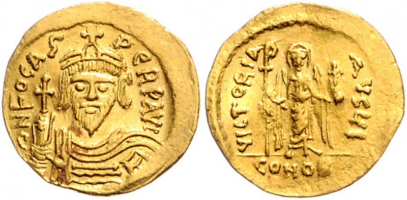 Byzanz Phocas 602-610 Solidus Konstantinopel (607-610) dN FOCAS PERP AVG Geharni...