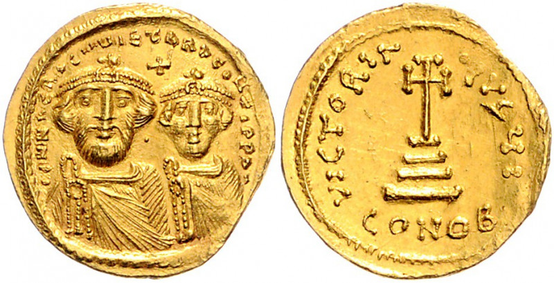 Byzanz Heraclius 610-641 Solidus Konstantinopel (616-625) dd NN hERACLIVS ET hER...