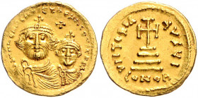 Byzanz Heraclius 610-641 Solidus Konstantinopel (616-625) dd NN hERACLIVS ET hERA CONST PP A Büsten von Heraclius und Heraclius Constantinus mit Kreuz...
