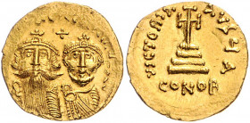 Byzanz Heraclius 610-641 Solidus Konstantinopel (629-631) dd NN hERACLIVS ET hERA CONST PP A Büsten von Heraclius und Heraclius Constantinus mit Kreuz...