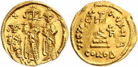 Byzanz Heraclius 610-641 Solidus Konstantinopel (632-635) Heraclius und Heraclius Constantinus je mit Kreuzkrone und Kreuzglobus und Heraclonas mit Kr...