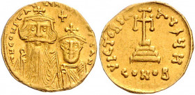 Byzanz Constans II. 641-668 Solidus Konstantinopel (654-659) dN CONSTAN[TINVS C CONS]TAN Büsten von Constans II. und Constantinus IV. mit Kreuzkronen,...