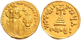 Byzanz Constans II. 641-668 Solidus Konstantinopel (654-659) dN CONSTANTINVS C CONSTANTI Büsten von Constans II. und Constantinus IV. mit Kreuzkronen,...