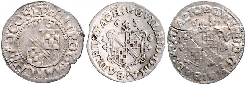 Baden Philipp II. 1569-1588 Lot o.J. von 3 Stücken: 1/2 Batzen 1586 Durlach, ver...