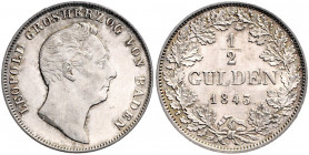 Baden Leopold 1830-1852 1/2 Gulden 1843 AKS 97. Jg. 55. 
 vz