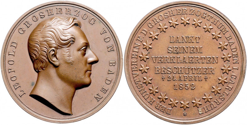 Baden Leopold 1830-1852 Bronzemedaille 1852 (v. Kachel) auf seinen Tod Wiel./Zei...