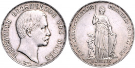 Baden Friedrich I. 1856-1907 Gedenkgulden 1863 auf das 1. Badische Landesschießen Mannheim 28. Juni AKS 136. Jg. 78. 
 ss-vz