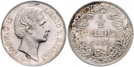 Bayern Ludwig II. 1864-1886 1/2 Gulden 1869 München AKS 180. Jg. 102. 
Prachtexemplar st-