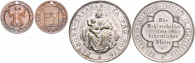 Bayern - Lots Lot o.J. von 2 Stücken: Bronzemedaille 1879 auf das Waldfest der Akademie in München-Grosshesselohe (m. Orig.Lochung 20,3mm 3,29g) und V...