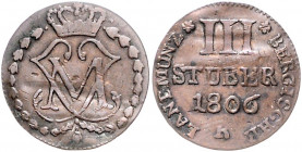 Berg Maximilian IV. Joseph 1799-1806 3 Stüber 1806 R Kupferabschlag AKS 4. Jg. 161. 
l.gewellt ss