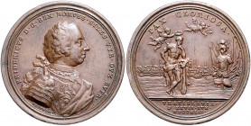 Brandenburg in den Marken - Preussen Friedrich II. der Große 1740-1786 Bronzemedaille 1742 (v. Vestner) auf den Frieden zu Breslau und das Ende des sc...