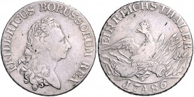 Brandenburg in den Marken - Preussen Friedrich II. der Große 1740-1786 Reichstaler 1786 A Dav. 2590. Olding 70. v. Schr. 472. 
 ss