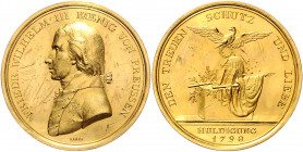 Brandenburg in den Marken - Preussen Friedrich Wilhelm III. 1797-1840 Goldmedaille 1798 (v. Loos) zu 12 Dukaten, auf die Huldigung in Berlin Sommer A6...