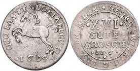 Braunschweig und Lüneburg - Lüneburg-Celle Georg II. Wilhelm 1665-1705 16 Gute Groschen 1694 .JJ.J. Dav. 372. Welter 1595. 
winz.Sf. ss+
