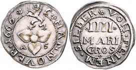 Braunschweig und Lüneburg - Hannover, Stadt 4 Mariengroschen 1666 AS Buck/Meier 246a Var. KM 69. 
 vz-st