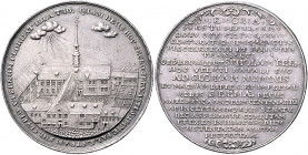 Bremen - Stadt Silbermedaille 1684 (unsign.) auf die 100-Jahrfeier der Errichtung des Gymnasiums Opitz 2326. 
min.Rf., 47,0mm 39,7g hübsche Patina ss...