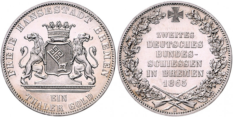 Bremen - Stadt Taler 1865 B Zweites Deutsches Bundesschießen Kahnt 163. Dav. 628...