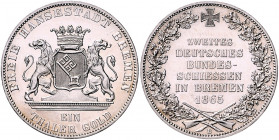 Bremen - Stadt Taler 1865 B Zweites Deutsches Bundesschießen Kahnt 163. Dav. 628. AKS 16. Thun 126. 
 f.st
