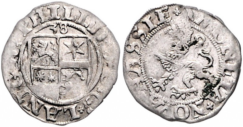 Hessen - Landgrafschaft Philipp I. der Großmütige. 1509-1567 1/2 Albus 1538 Vier...