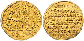 Hessen - Kassel Wilhelm V. der Beständige. 1627-1637 Dukat 1637 Kassel auf seinen Tod, Weidenbaum, mit 14 Sonnenstrahlen Friedb. 1256. Schütz 975. Mül...