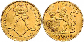 Hessen - Darmstadt Ludwig VIII. 1739-1768 Dukat 1742 Friedb. 1215. Müller 3504. Schütz 2942. 
l. gewellt ss-vz