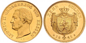 Hessen - Darmstadt Ludwig II. 1830-1848 10 Gulden 1842 Friedb. 1231. AKS 96. 
6,77g vz-st