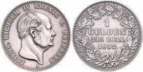 Hohenzollern - Sigmaringen - unter Preussen Friedrich Wilhelm IV. 1840-1861 Gulden 1852 A - Berlin AKS 20. Jg. 23. Stutzm. 711. 
 f.vz