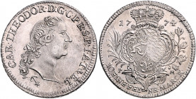 Jülich-Berg Karl Theodor v.d. Pfalz 1743-1799 Konventionstaler 1774 Düsseldorf Dav. 2370. Noss 980. 
winz. Sf. f.st